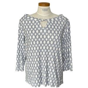 Chicos Convertible 100% Cotton Geometric TwistNeck Collarless Pullover Top SzXL